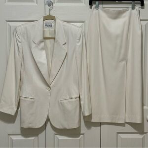 Vintage 90s Ivory Petite Skirt Suit Set Courthouse Bridal Workwear USA